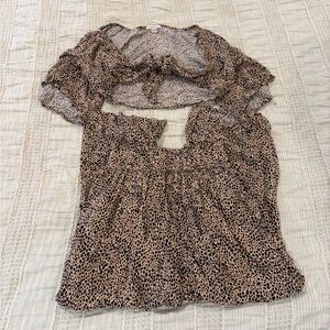 American Eagle Leopard Print 2-Piece Set Flowy Pants Tube Top XS
